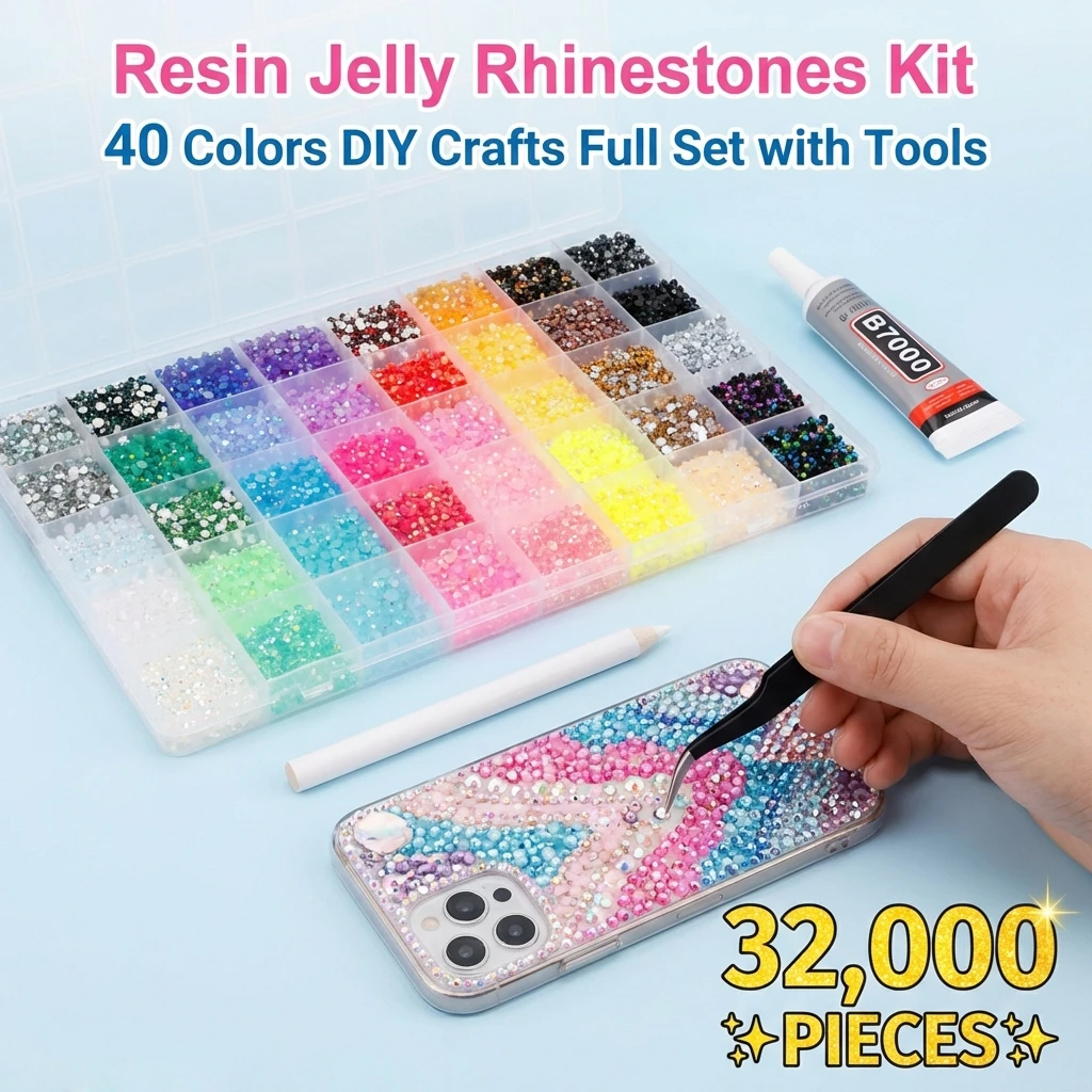 Nail Art Full Color - 32000pcs Resin Jelly Rhinestones for Bedazzling