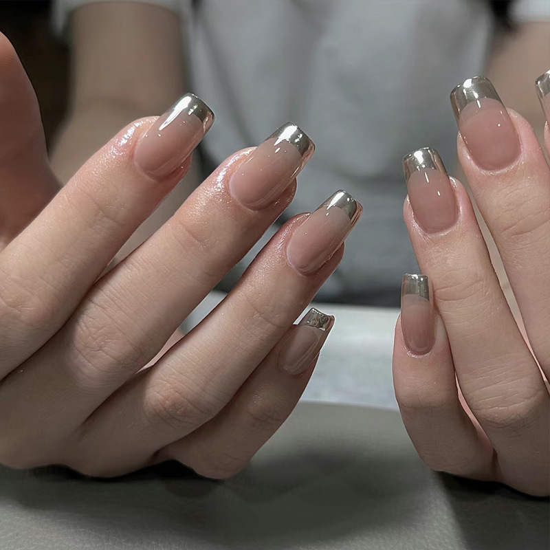 Nail Art Ombre Glitter - 24Pcs Medium Coffin Press on Nails