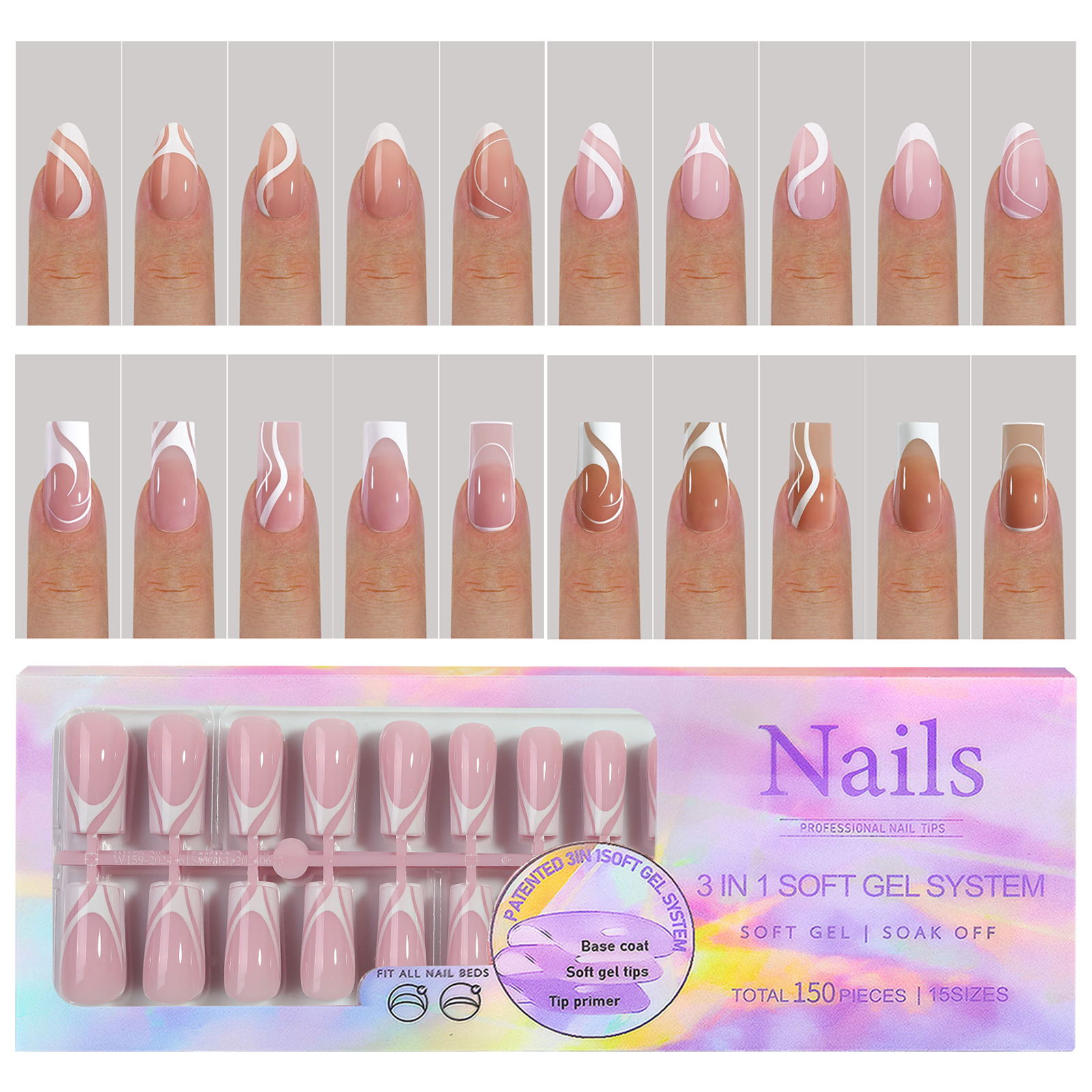 Nail Art Ombre - 150Pcs/Set French Ballet Press on Nails