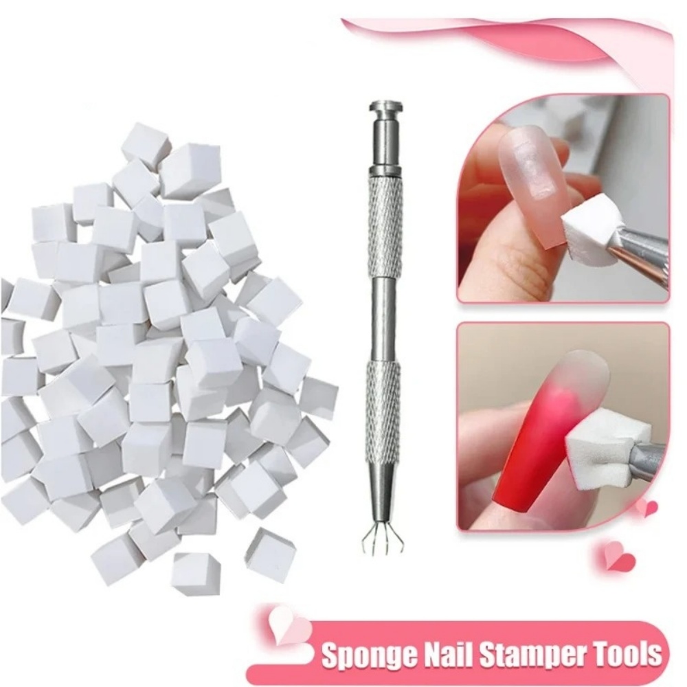 Nail Art Ombre Glitter - 50Pcs Nail Art Sponges + Grabbing