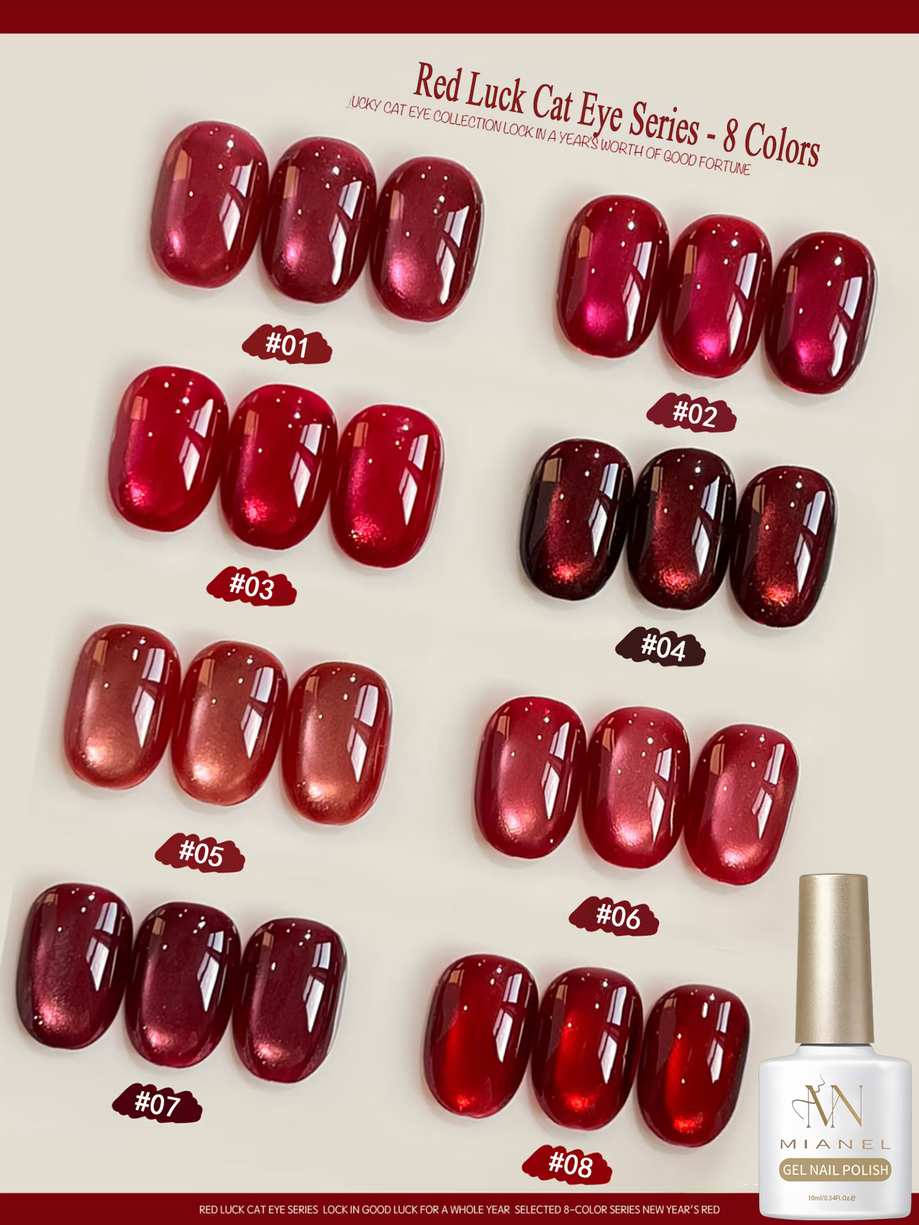 Nail Art Red Wine - MIANEL 10ML Lucky Red Cat Eye