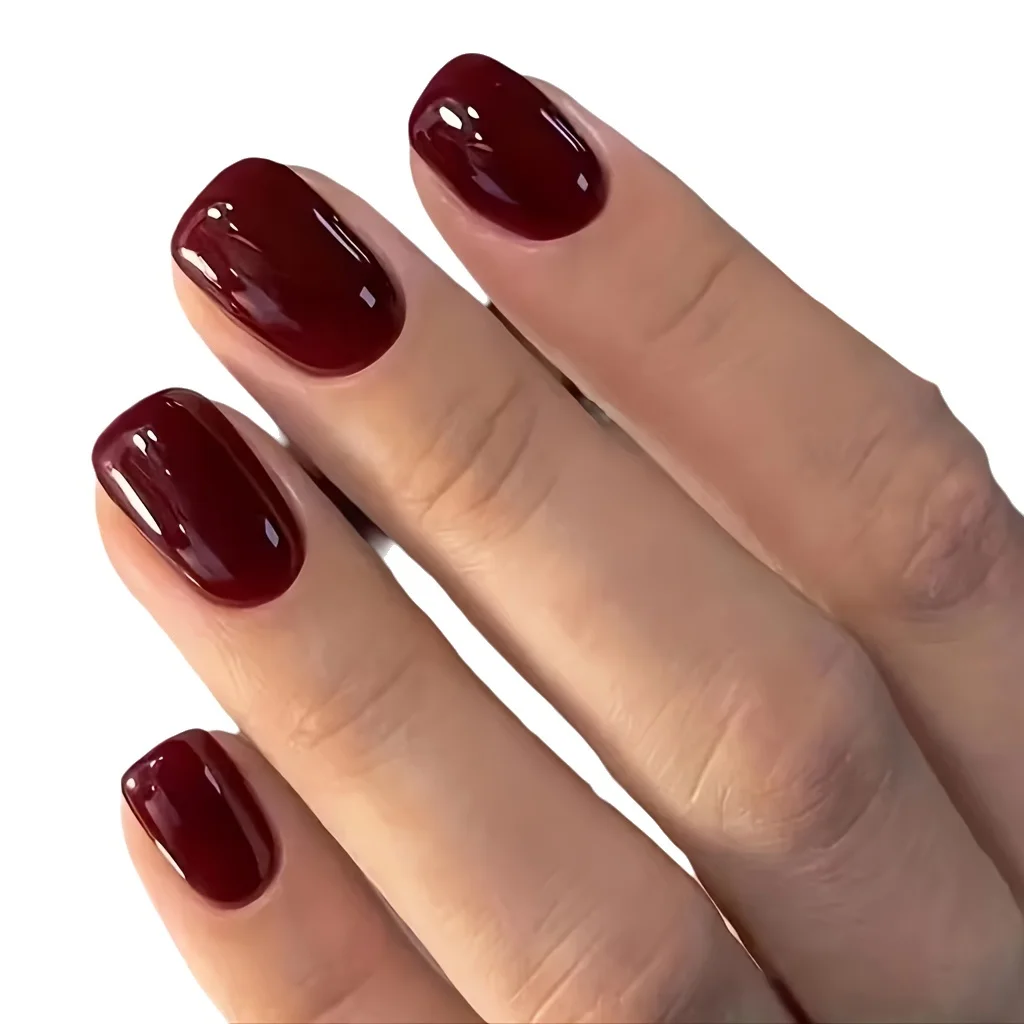 Nail Art Red Wine - 24Pcs Solid Color Wine Red Design