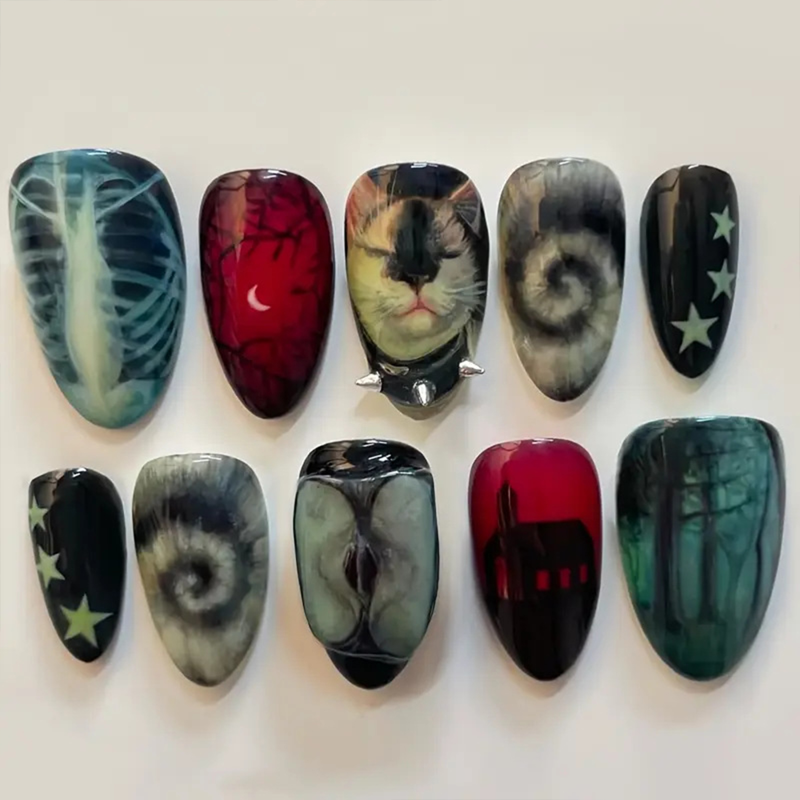 Nail Art Aesthetic - 10pcs Dark Black Style Handmade Fake