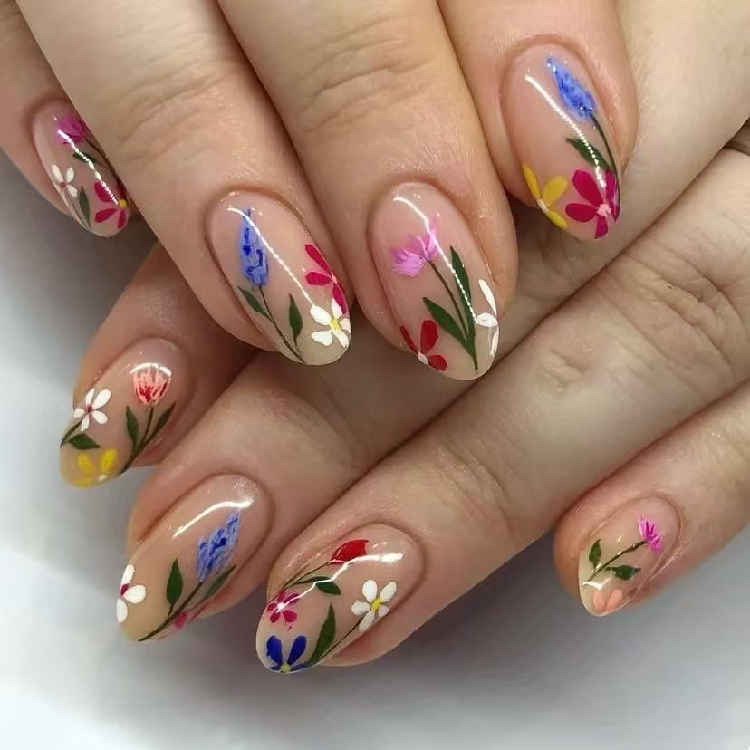 Nail Art Aesthetic - 24Pcs Simple Almond Nails Tips Fresh