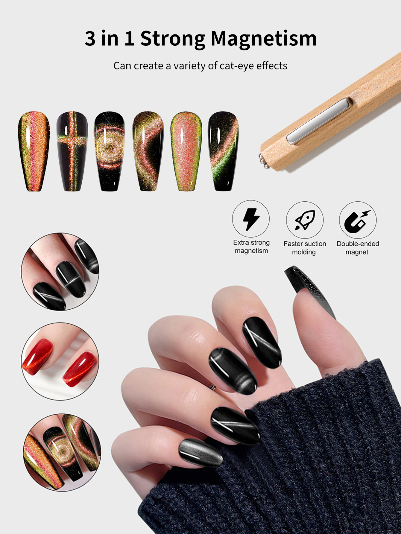 Nail Art Mahogany Cat Eye - 3 In 1 Nail Magnet, Cat