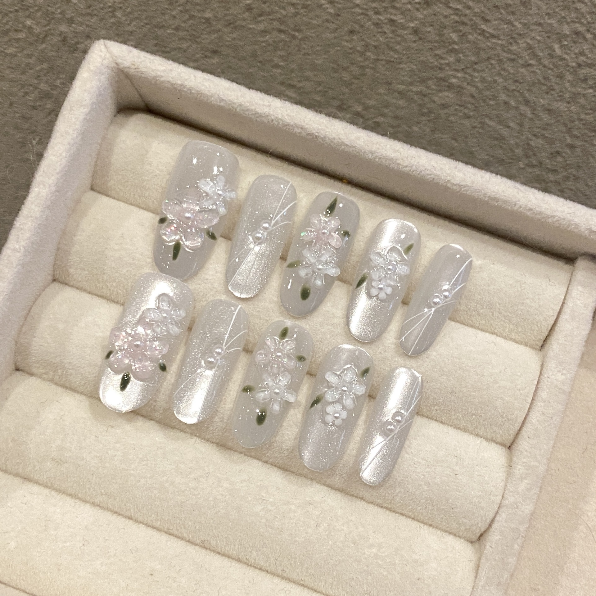 Nail Art Glitter - 10pcs Glitter Sliver Press On Nails