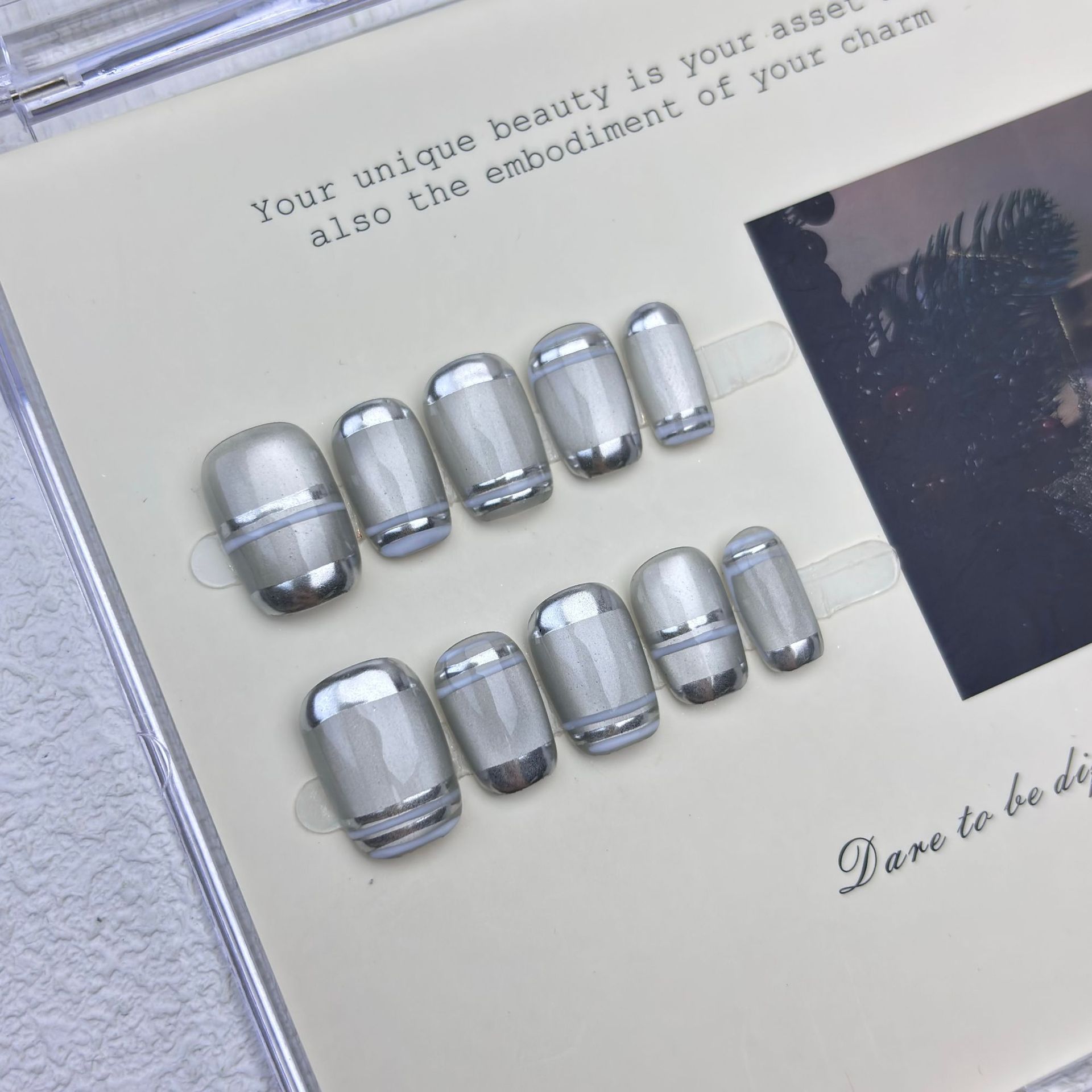 Nail Art Glitter - 10pcs Aurora Chrome Press on Nails