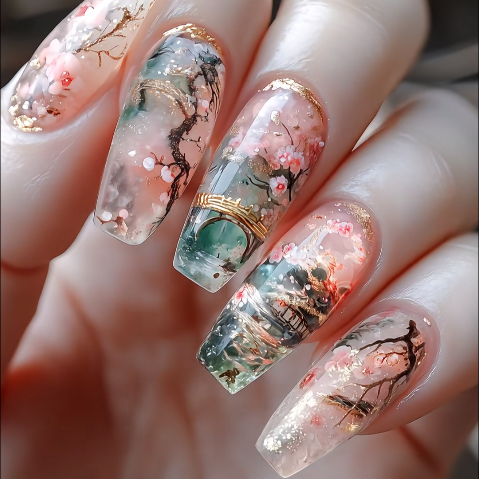 Nail Art Aesthetic - 24pcs Wearable Fake Nails Sets Flower