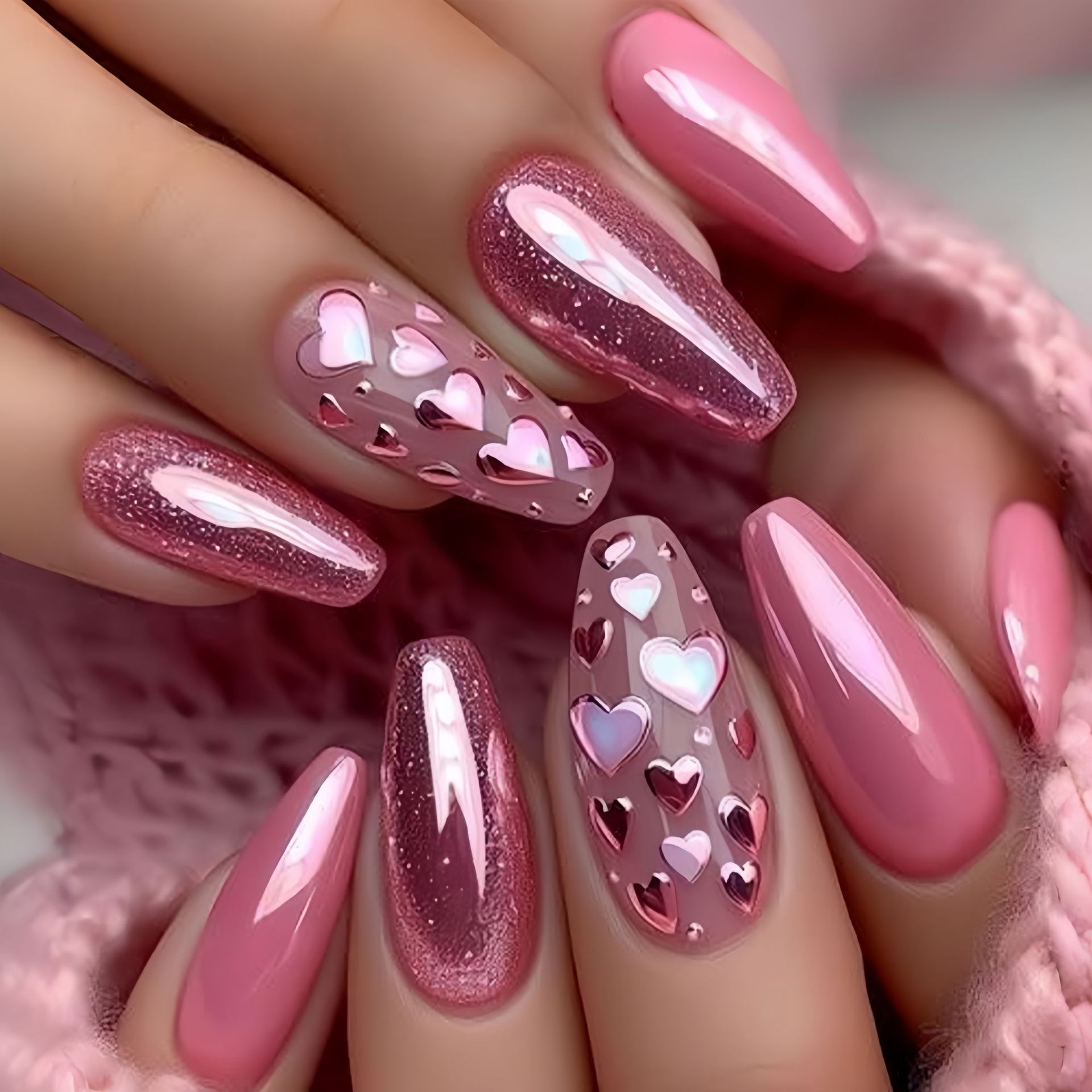 Nail Art Aesthetic - Medium long fake nails Pink blue