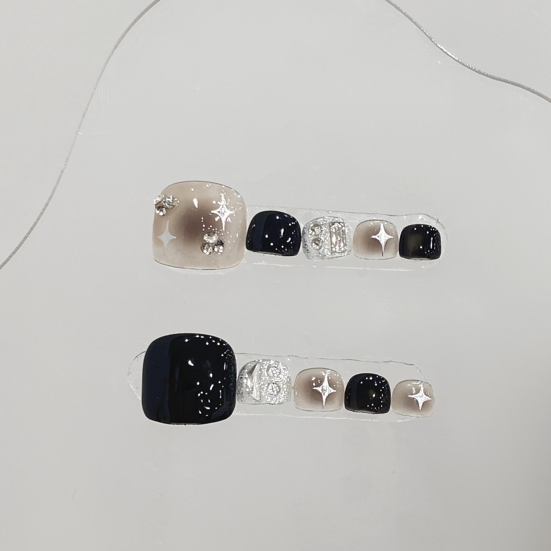 Nail Art Glitter - 10pcs Glossy Square Fake Toenails Handmade