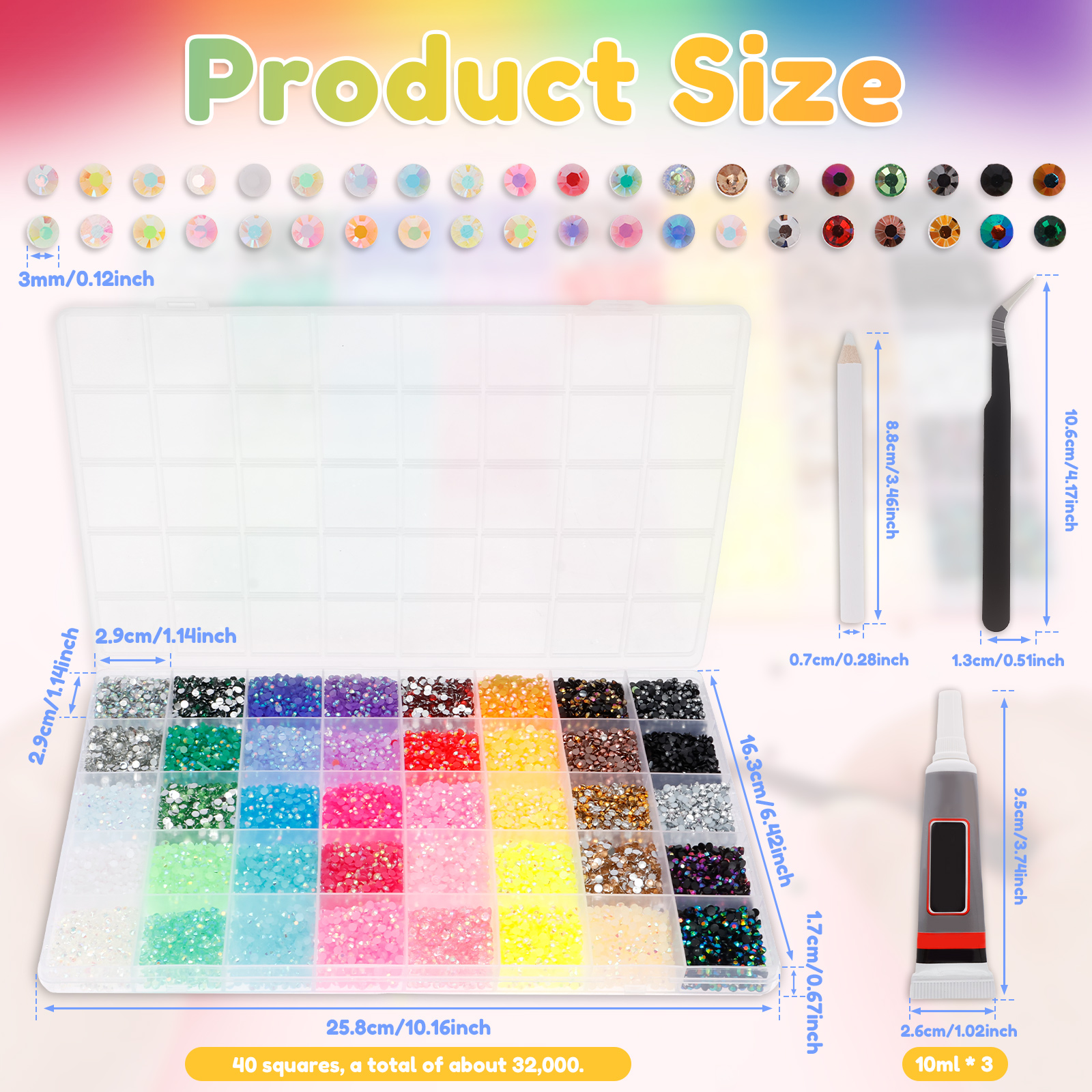 32000pcs Resin Jelly Rhineston - Nail Art Full Color recension och pris