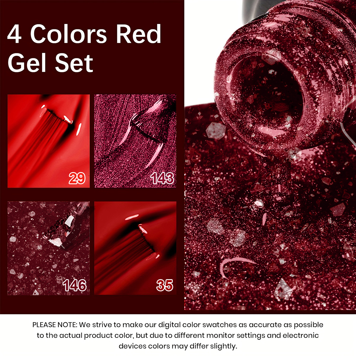 4Pcs Wine Red Solid Glitter Ge - Nail Art Red Wine recension och pris