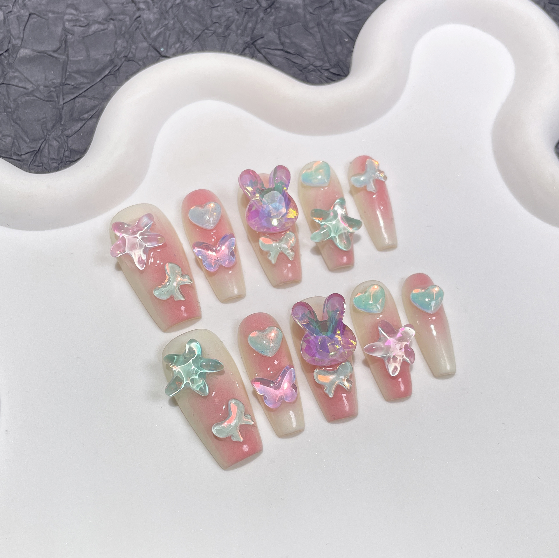 Size S 10pcs Cat Eye Fake Nail - Nail Art Glitter recension och pris