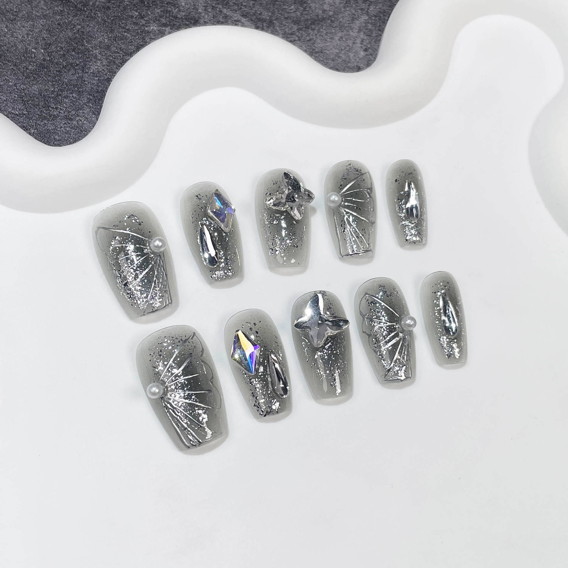 Size S 10pcs Cat Eye Fake Nail - Nail Art Glitter recension och pris