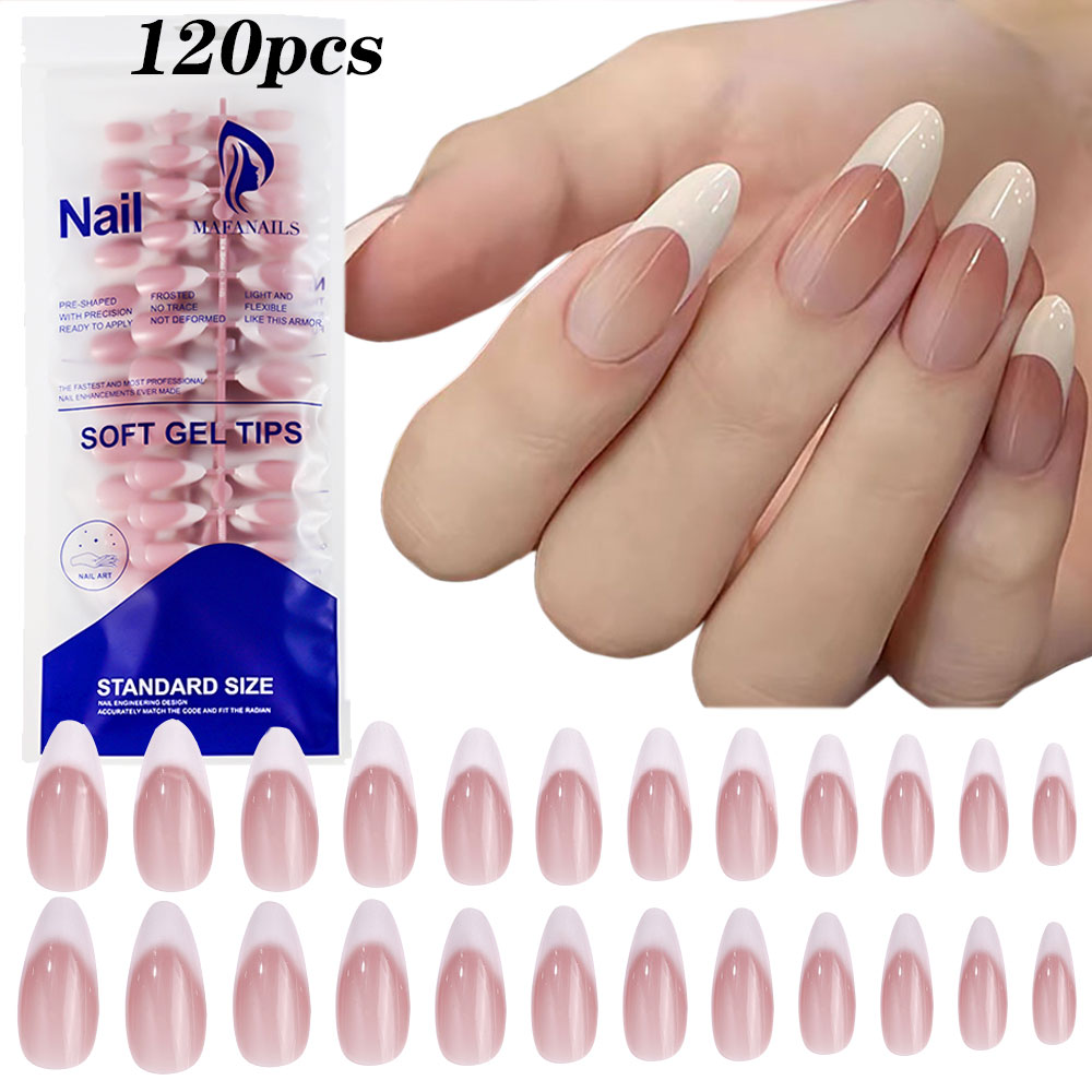 120pcs Pink Medium Almond Fren - Nail Art Aesthetic recension och pris
