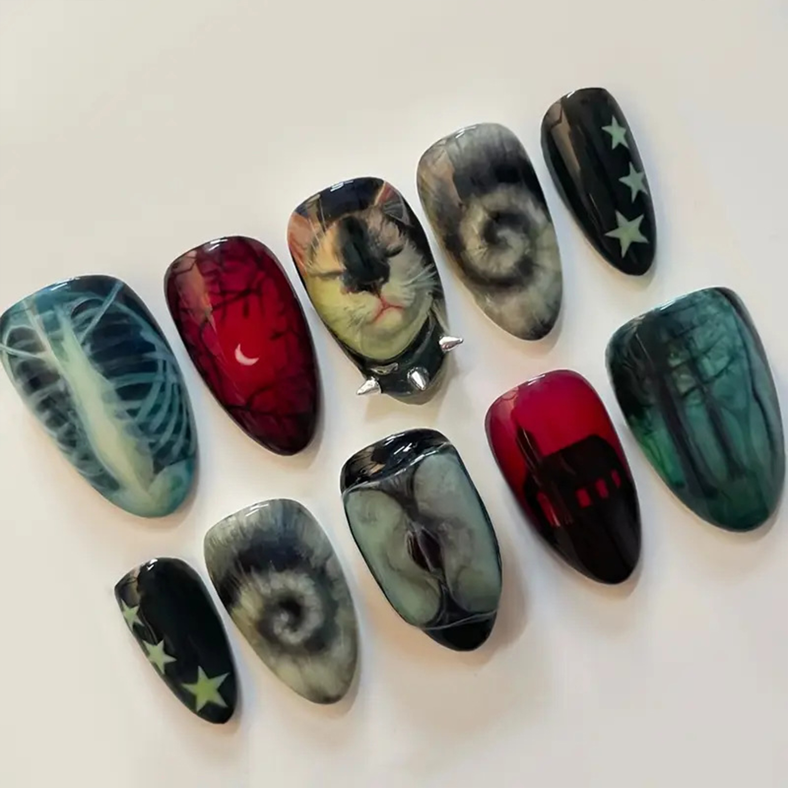 10pcs Dark Black Style Handmad - Nail Art Aesthetic recension och pris