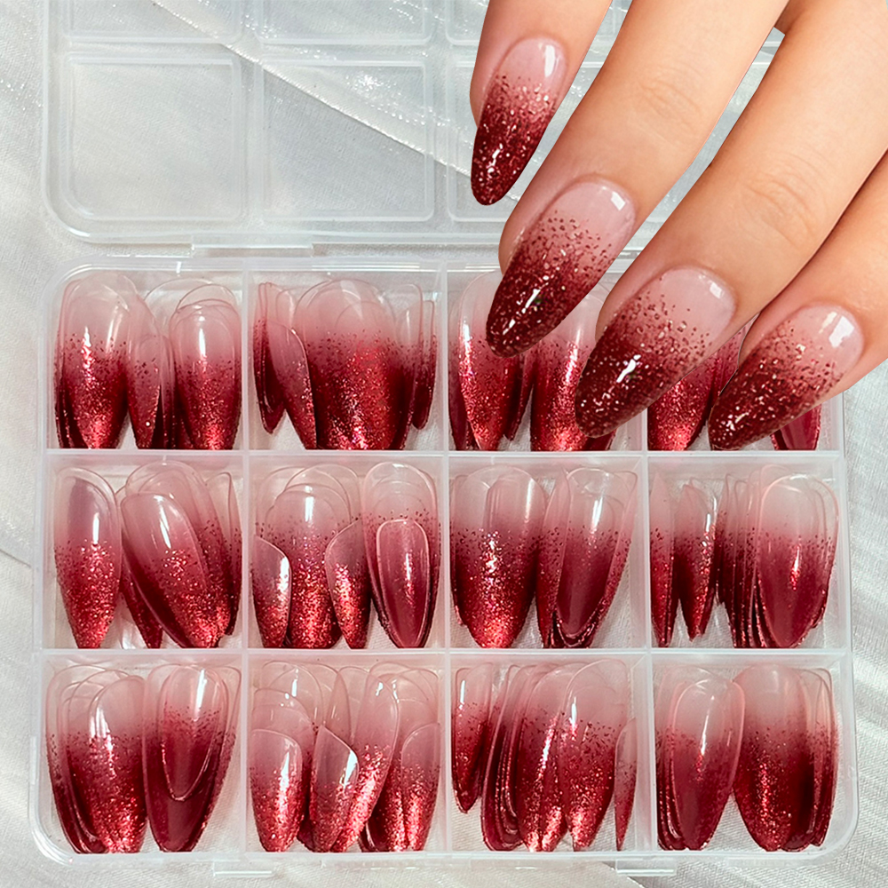 144pcs Red Gradient Glitter Fi - Nail Art Red Wine recension och pris