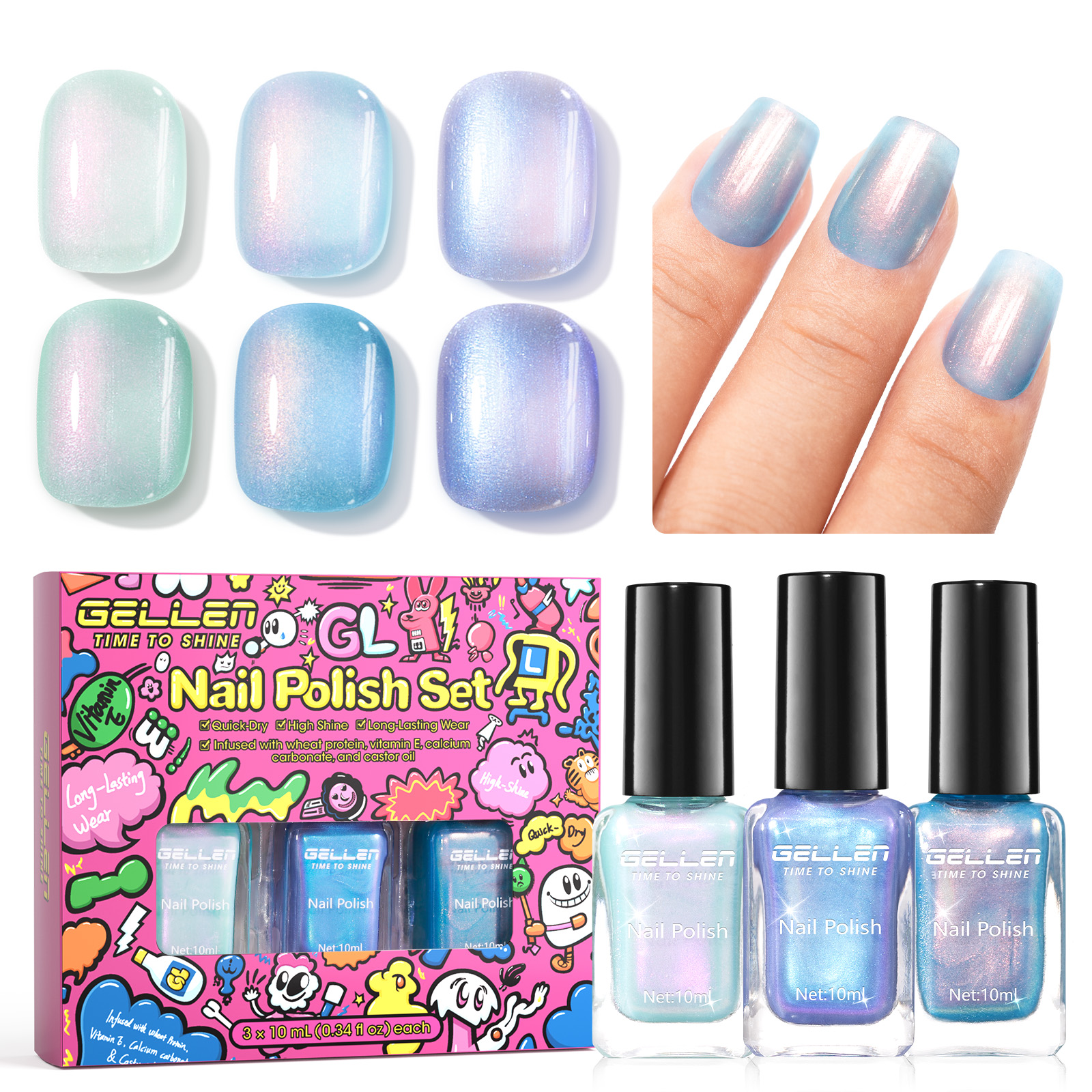 Gel Polish Set 3Pcs 10ml Chame - Nail Art Ombre Glitter recension och pris