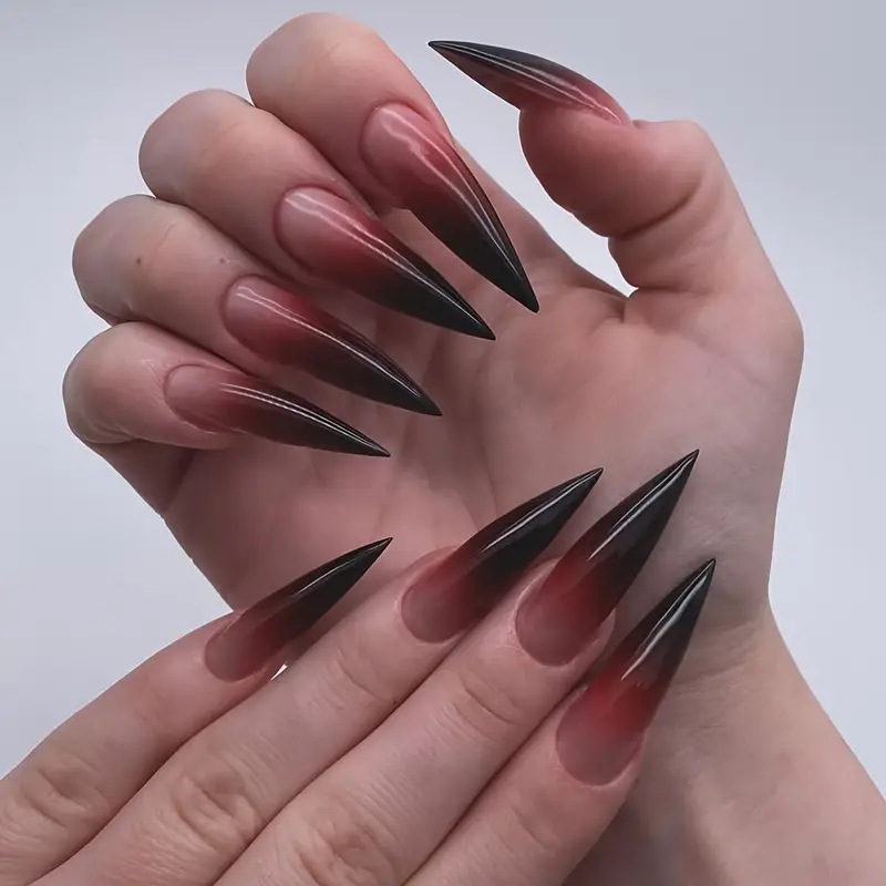 24pcs Glossy Black Fake Nails  - Nail Art Full Color recension och pris