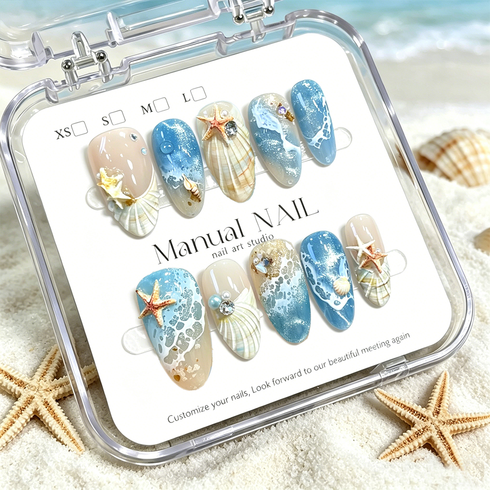 10pcs Ocean Wave Beach Press O - Nail Art Xs recension och pris
