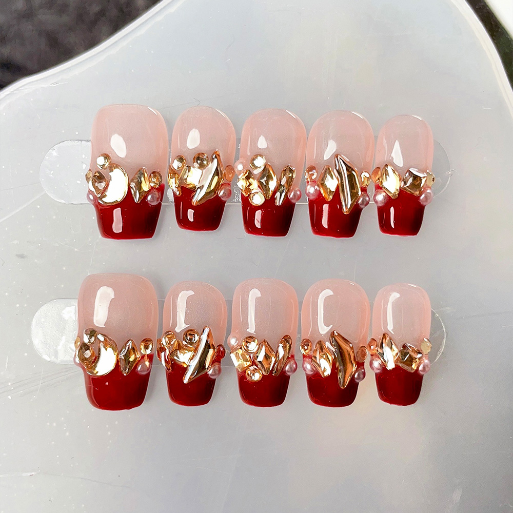 10pcs Short Trapezoid Handmade - Nail Art Red Wine recension och pris