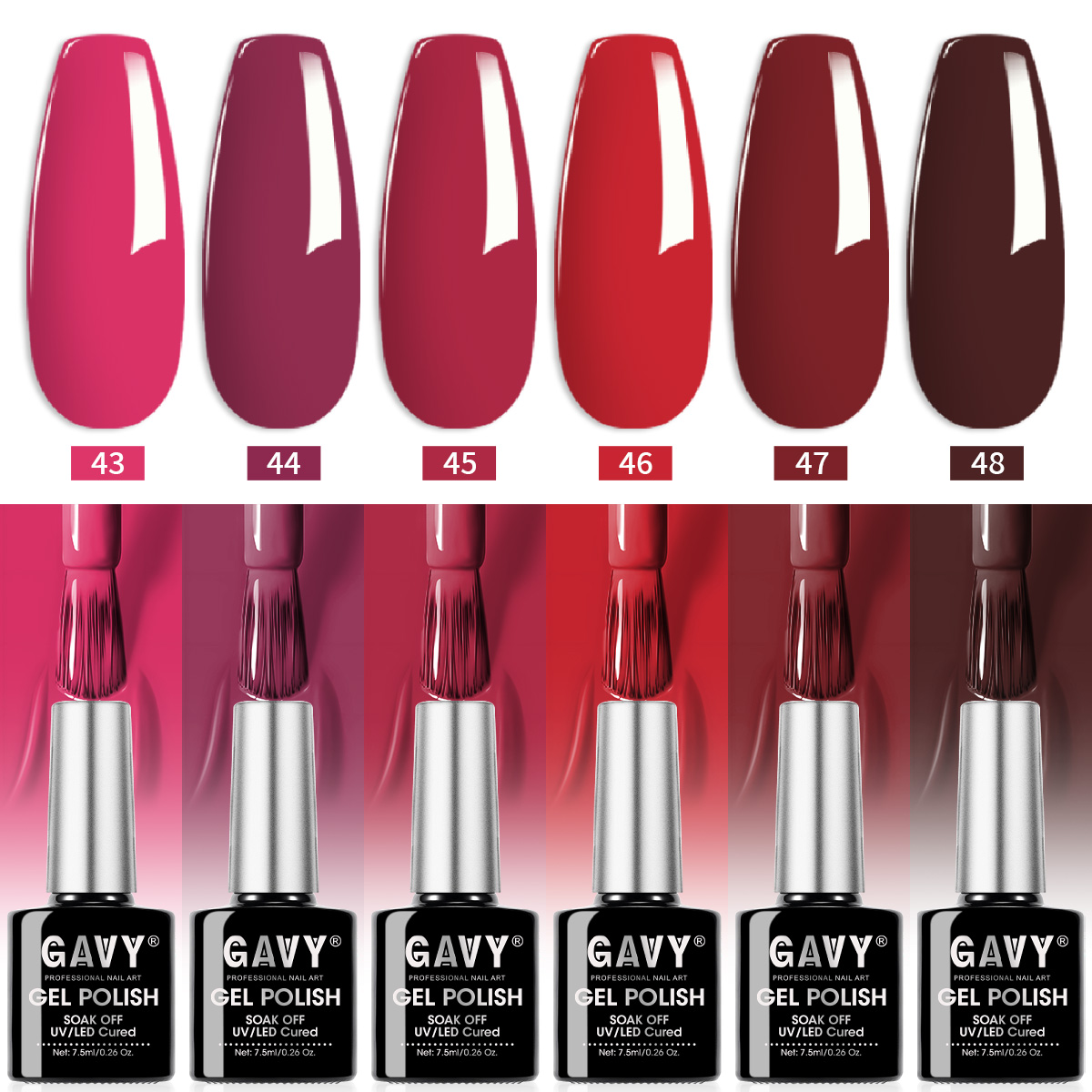 GAVY 6PCS Red Tone Gel Nail Po - Nail Art Red Wine recension och pris