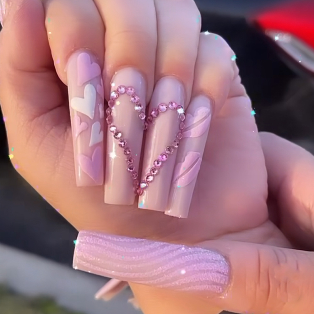 Medium long fake nails Pink bl - Nail Art Aesthetic recension och pris