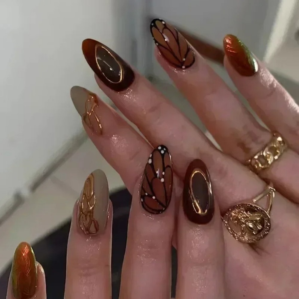 24Pcs Short Almond Fake Nails  - Nail Art Glitter recension och pris