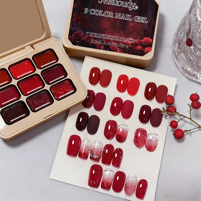 9-Color Wine Red Sticky Solid  - Nail Art Red Wine recension och pris