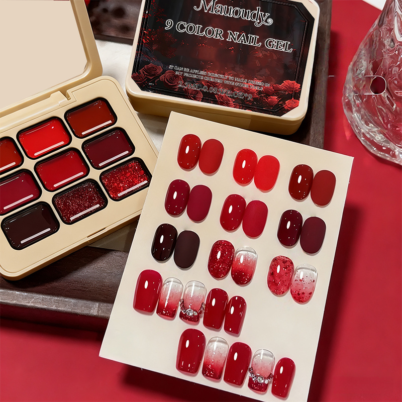 9-Color Wine Red Sticky Solid  - Nail Art Red Wine recension och pris