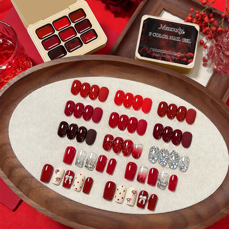 9-Color Wine Red Sticky Solid  - Nail Art Red Wine recension och pris